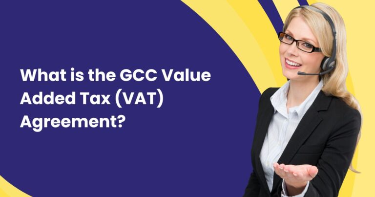 Illustration of a woman explaining the GCC Value Added Tax (VAT) Agreement.