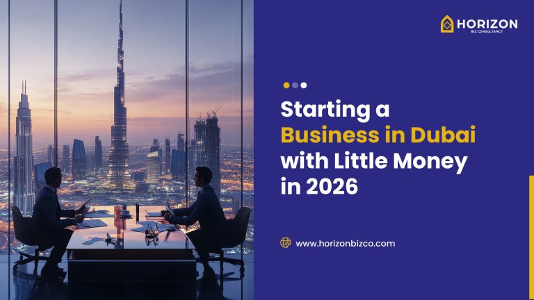 this image illustrate How people can start a business in UAE with little money in 2026