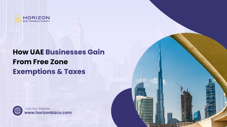 this image is representing about "How UAE Businesses Gain From Free Zone Exemptions & Taxes"